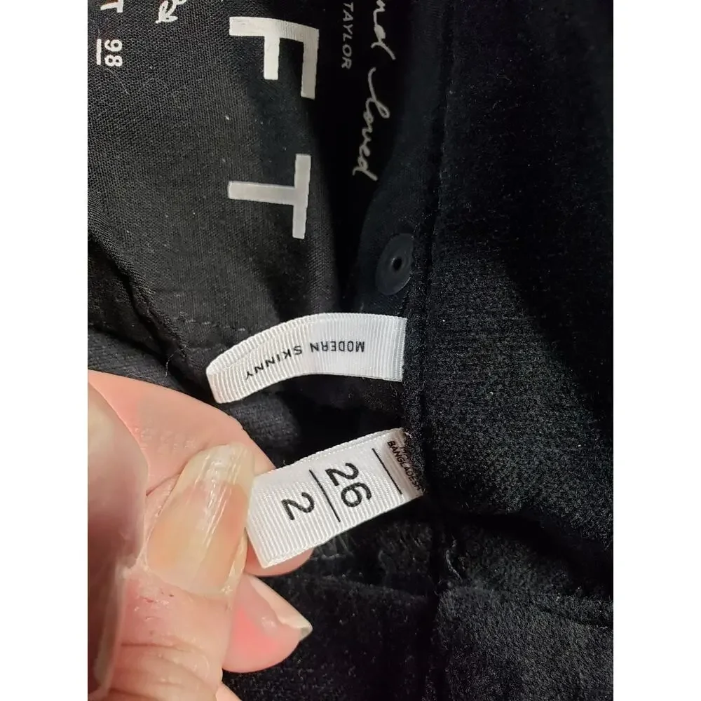 Loft Jeans Size 2 Women Black Pants Velvet Stretch Mid Rise Modern Skinny